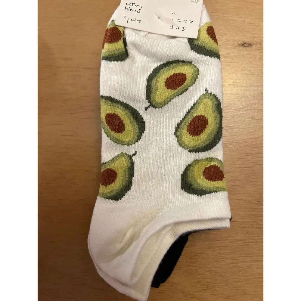 New Womens 3 Pairs A New Day Avacado 🥑Print low cut socks shoe size 4-10